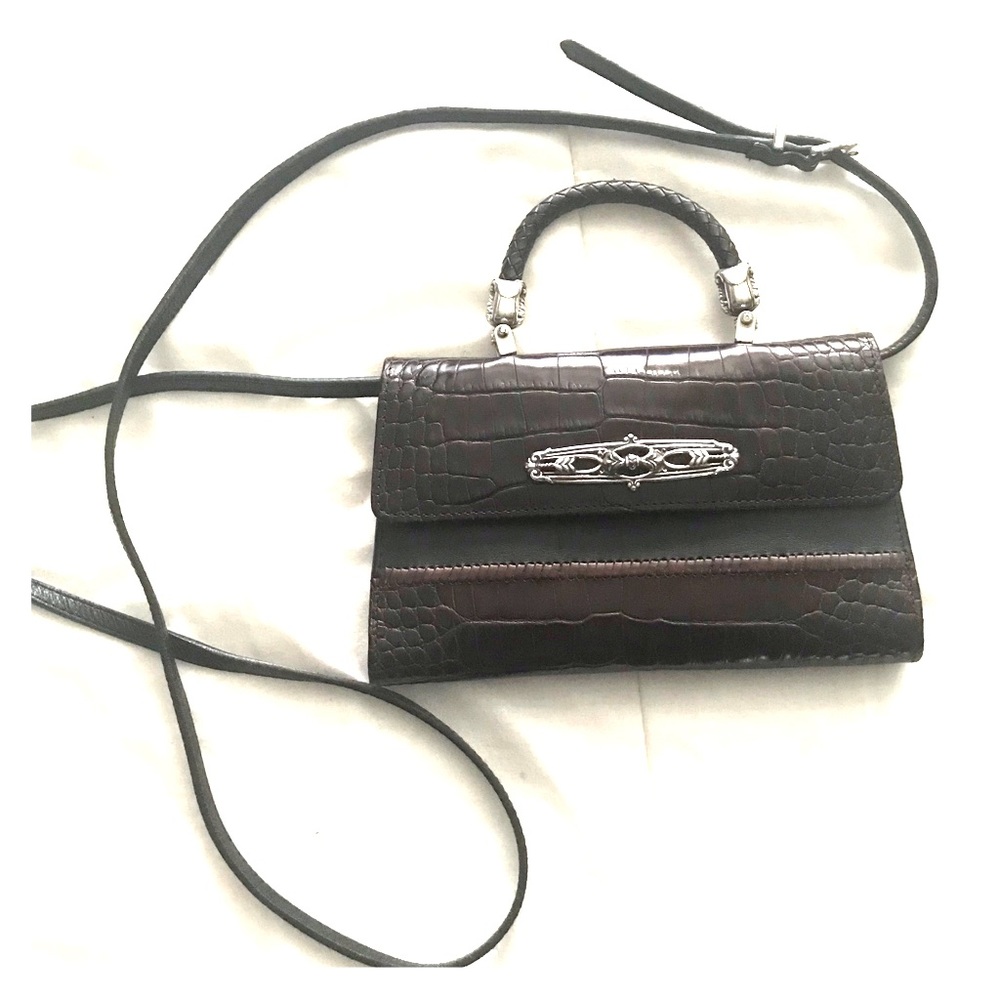 BRIGHTON Black Croc Embossed Leather Crossbody